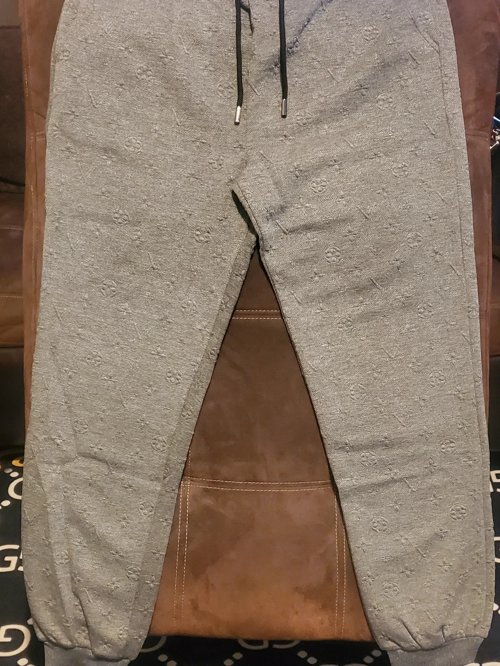 Louis Vuitton Men's Gray Embossed Monogram Pants